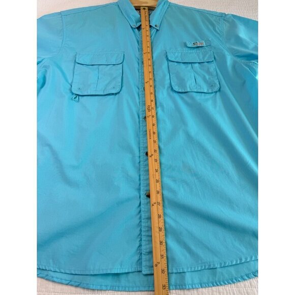 World Wide Sportsman Teal Short Sleeve Fishing Shirt 2XL Button-Down Pockets - Picture 9 of 13